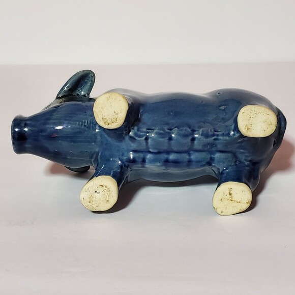 Blue Pig Glazed Figurine Piggy Décor - Picture 8 of 11